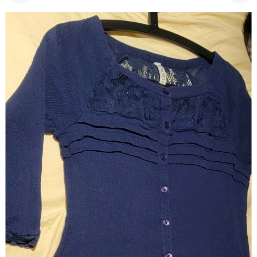 Free People Blue Lace Button-Up Dress